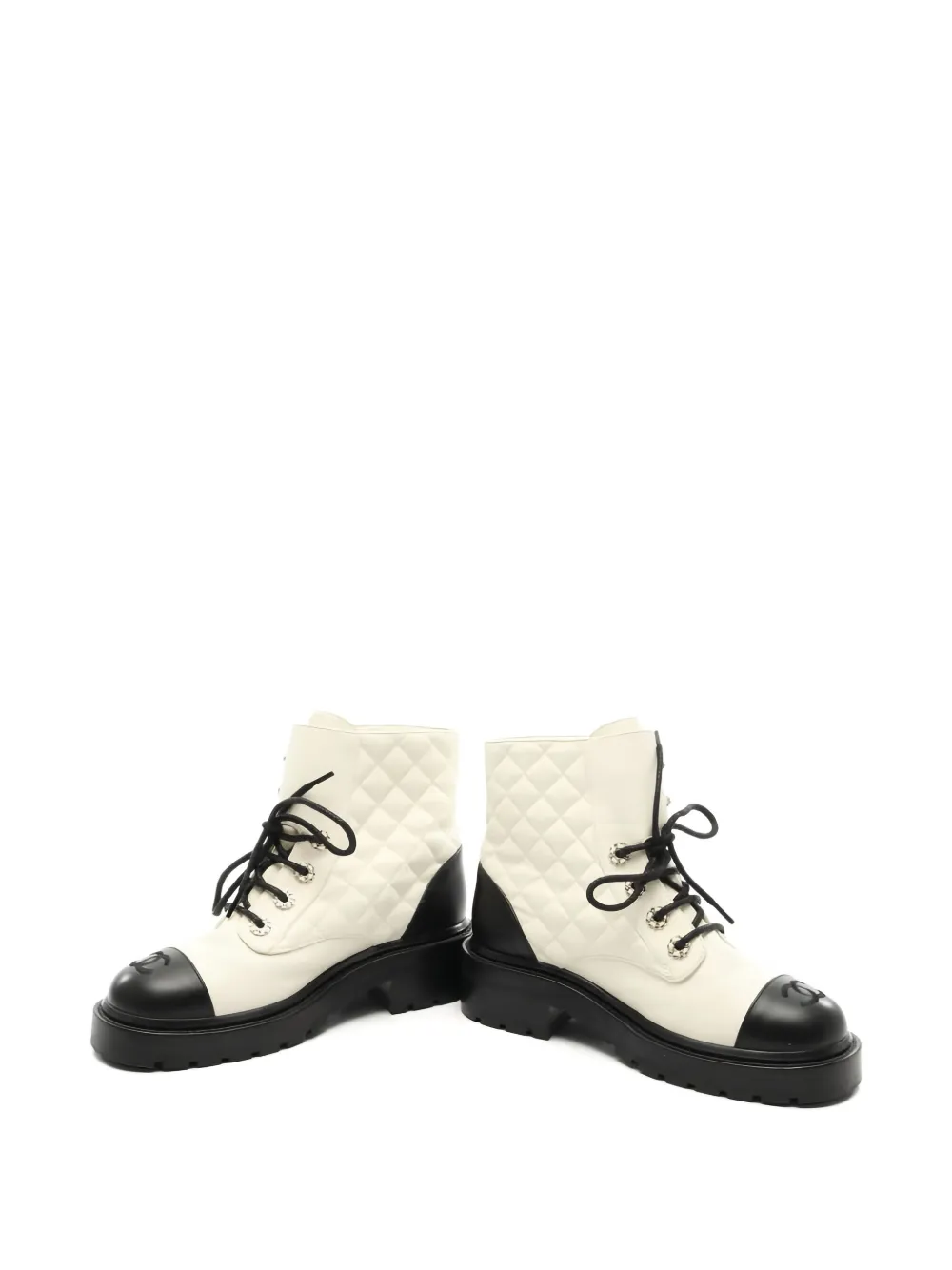 CHANEL Pre-Owned Gewatteerde veterlaarzen - Wit