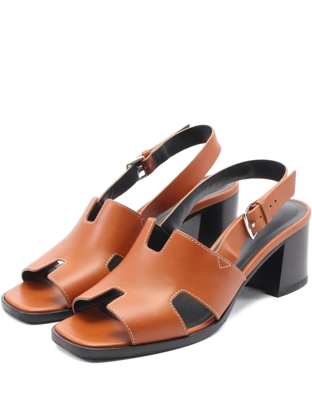 Hermès Pre-Owned 60mm Elbe slingback leather heeled sandals | Brown | Image 1