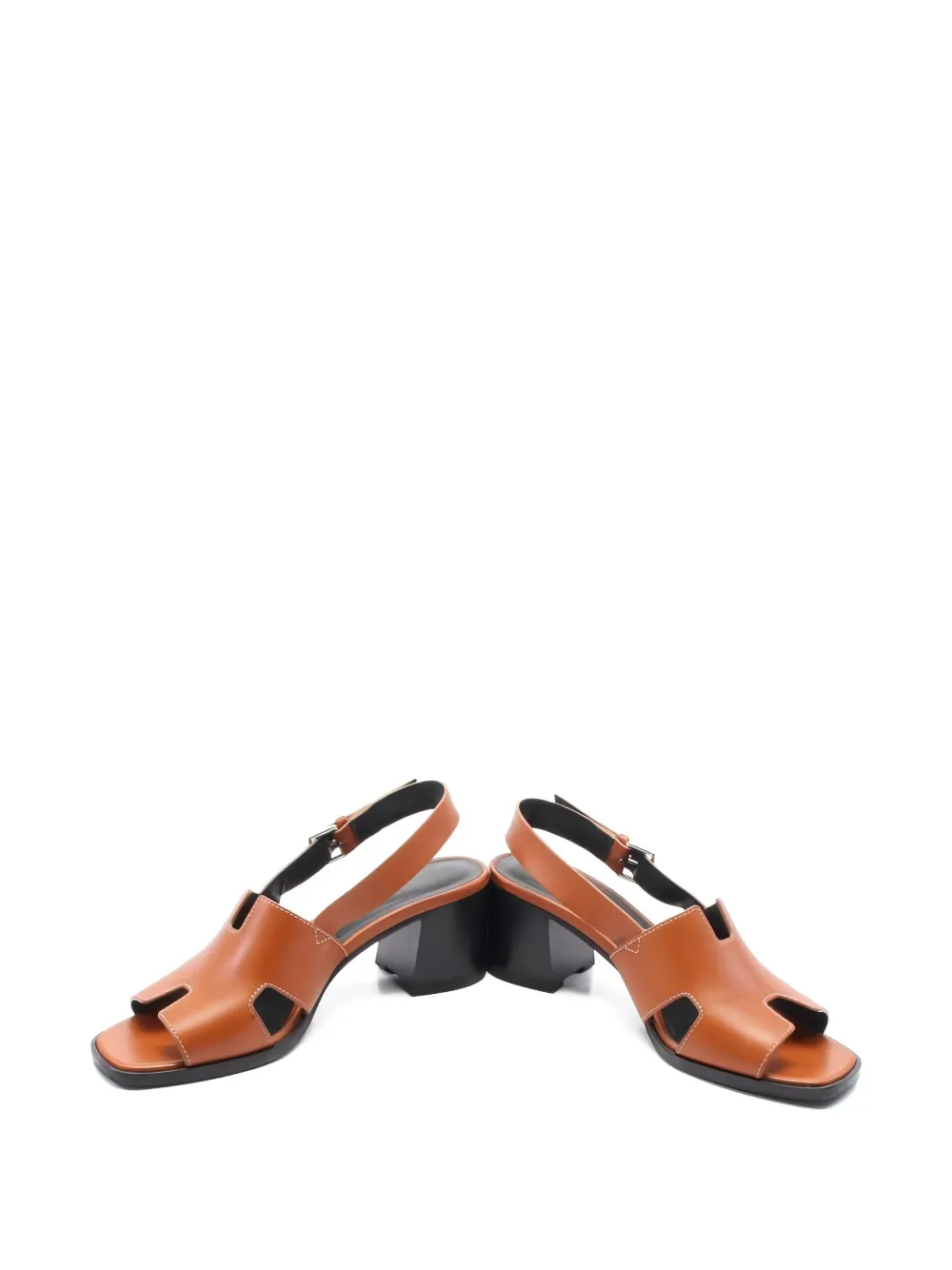 Hermès Pre-Owned 60 mm Elbe leren slingback sandalen met hak - Bruin