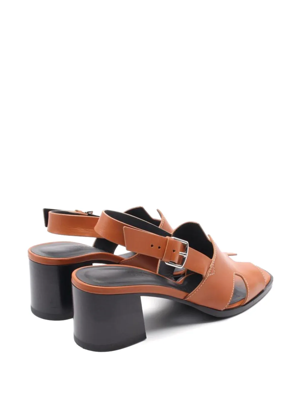 Pre-owned Hermes 60mm Elbe Slingback Leather Heeled Sandals In Brown