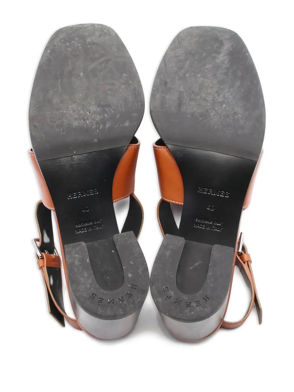 Pre-owned Hermes 60mm Elbe Slingback Leather Heeled Sandals In Brown