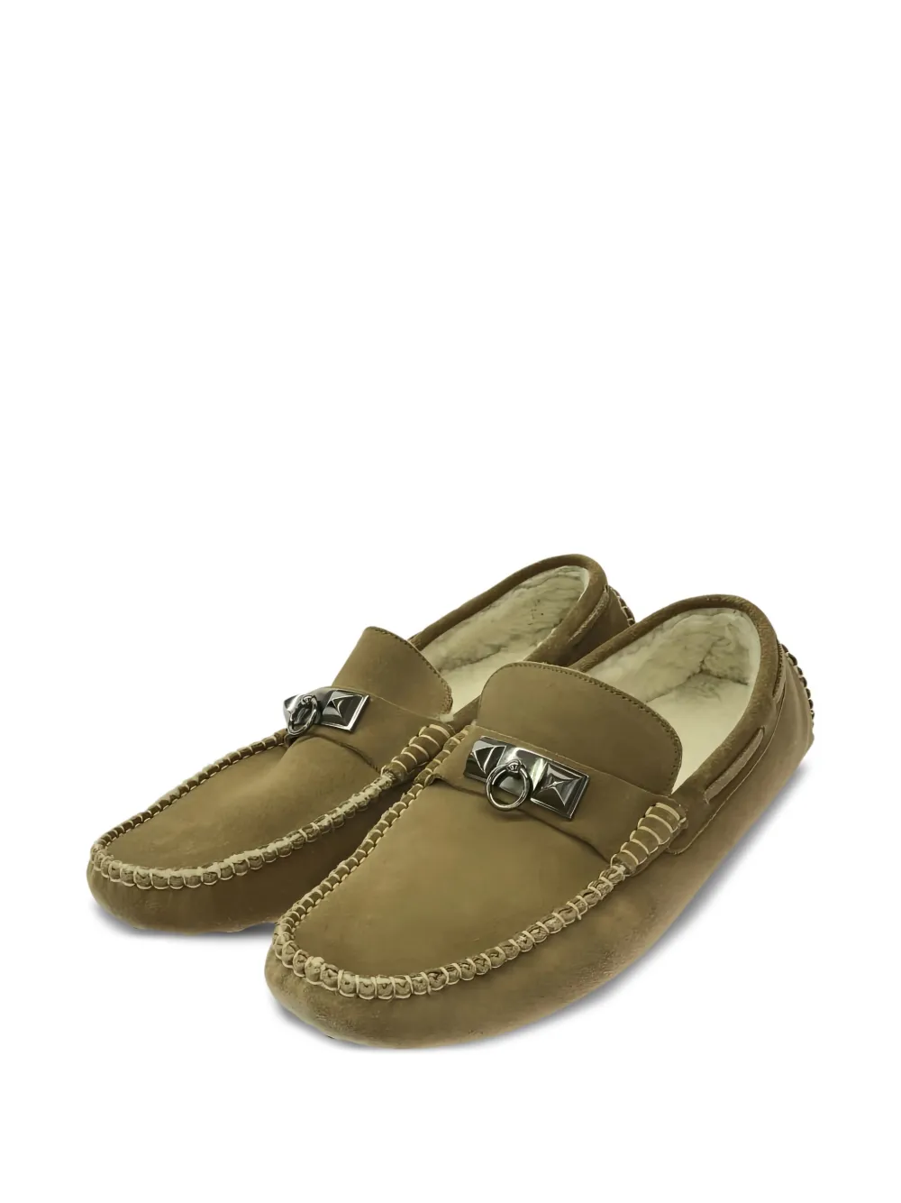 Hermès Pre-Owned Collier shearling-lined studded loafers | Image 2
