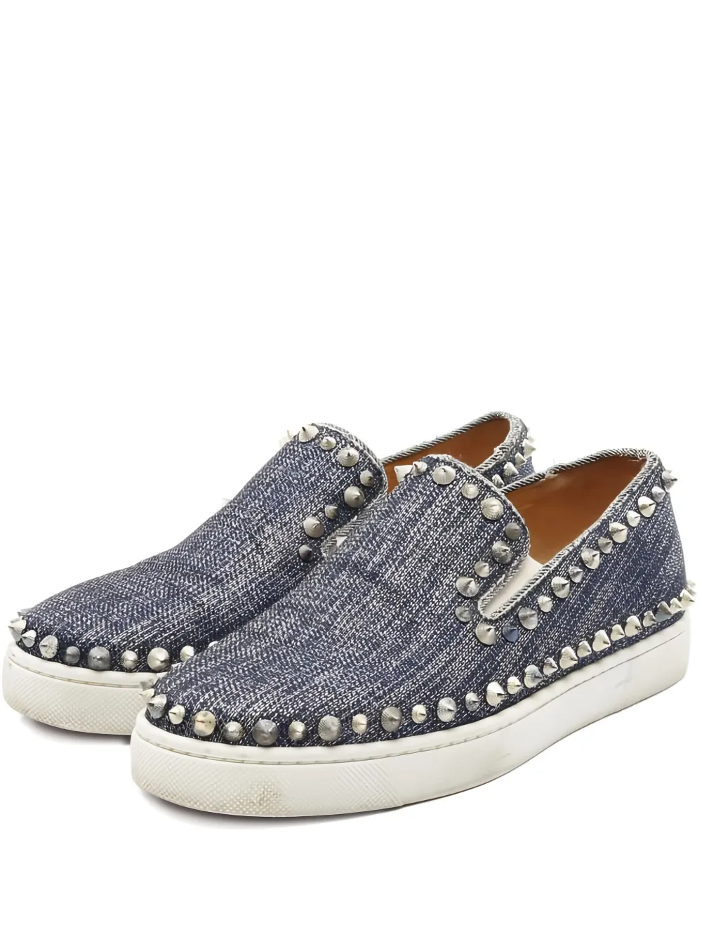 Pre-owned Christian Louboutin Studded Slip-on Sneakers In Blue