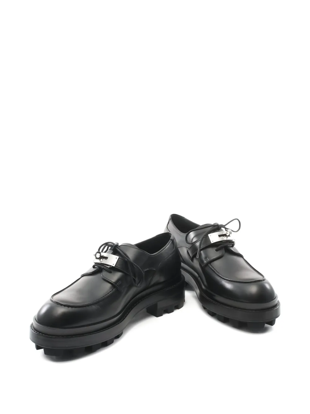 Pre-owned Hermes Lace-up Leather Derby Shoes In Black