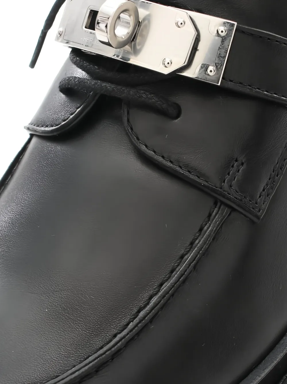 Pre-owned Hermes Lace-up Leather Derby Shoes In Black