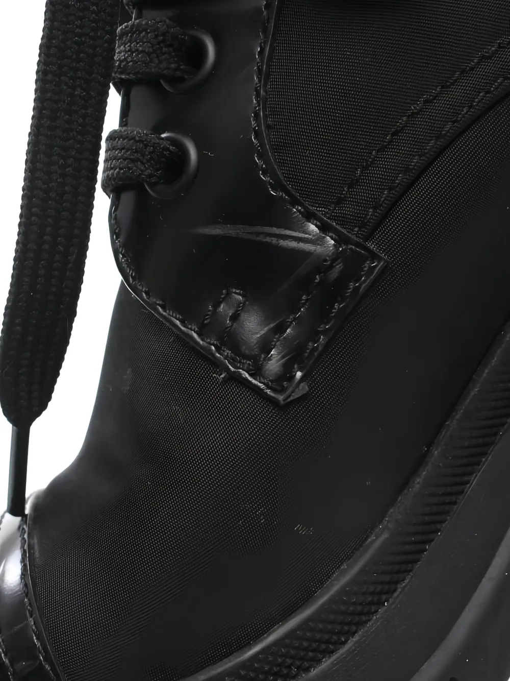 Pre-owned Prada 80mm Re-nylon Lace-up Ankle Boots In Black