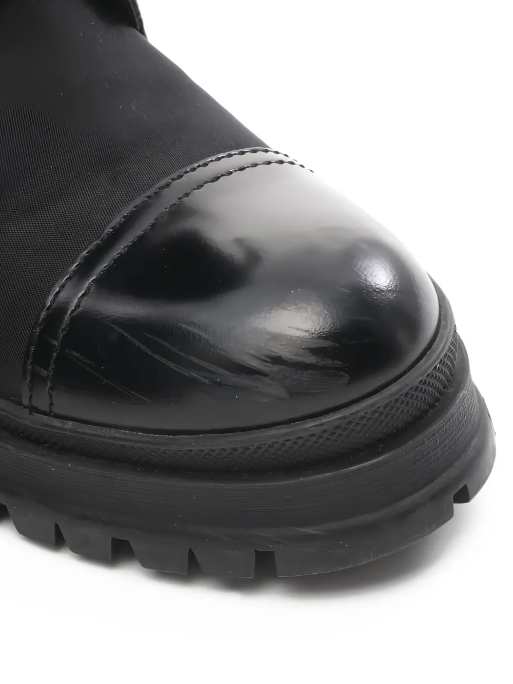 Pre-owned Prada 80mm Re-nylon Lace-up Ankle Boots In Black