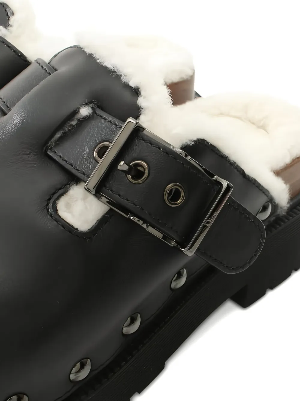 Pre-owned Dior 60mm Quake Shearling-lined Buckle-detail Clog In Black