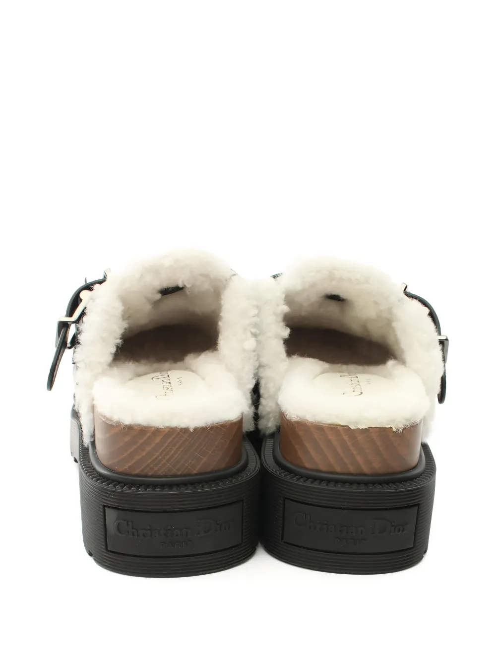 Pre-owned Dior 60mm Quake Shearling-lined Buckle-detail Clog In Black