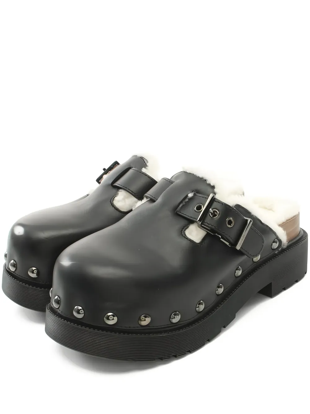 Pre-owned Dior 60mm Quake Shearling-lined Buckle-detail Clog In Black