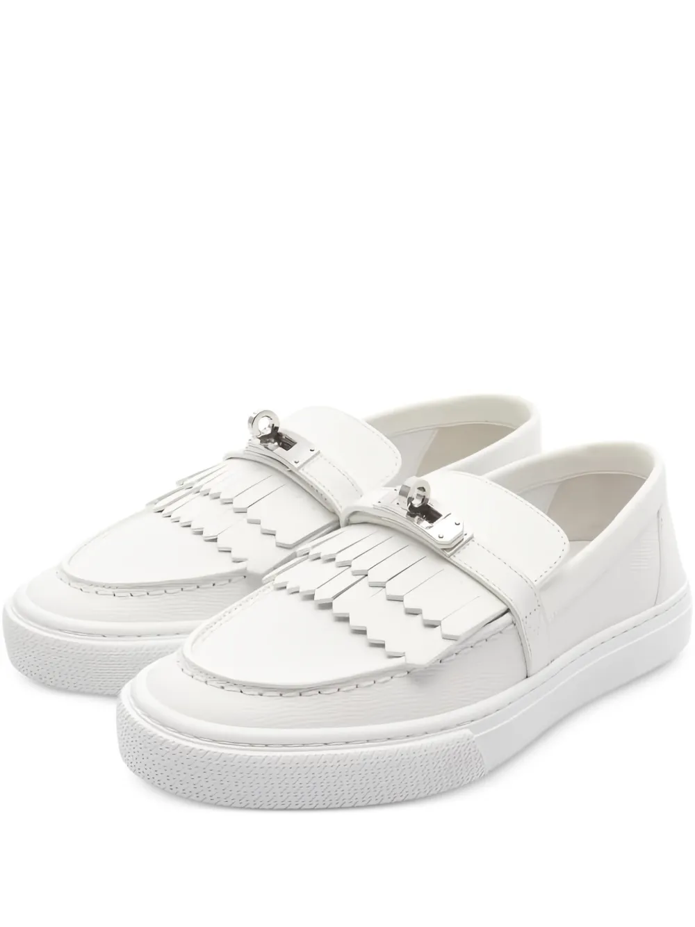 Pre-owned Hermes Game Leather Slip-on Loafers In White