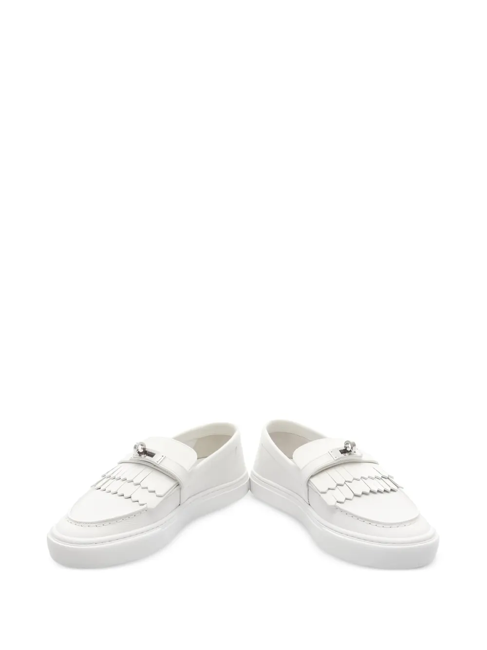 Pre-owned Hermes Game Leather Slip-on Loafers In White