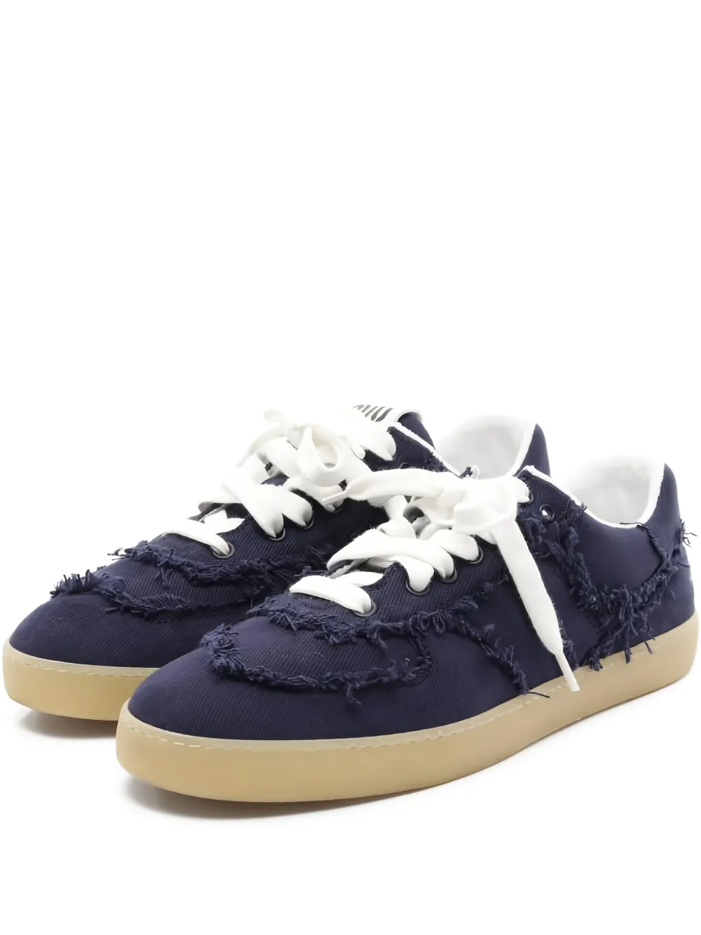 Pre-owned Miu Miu Frayed-edge Logo-lettering Sneakers In Blue