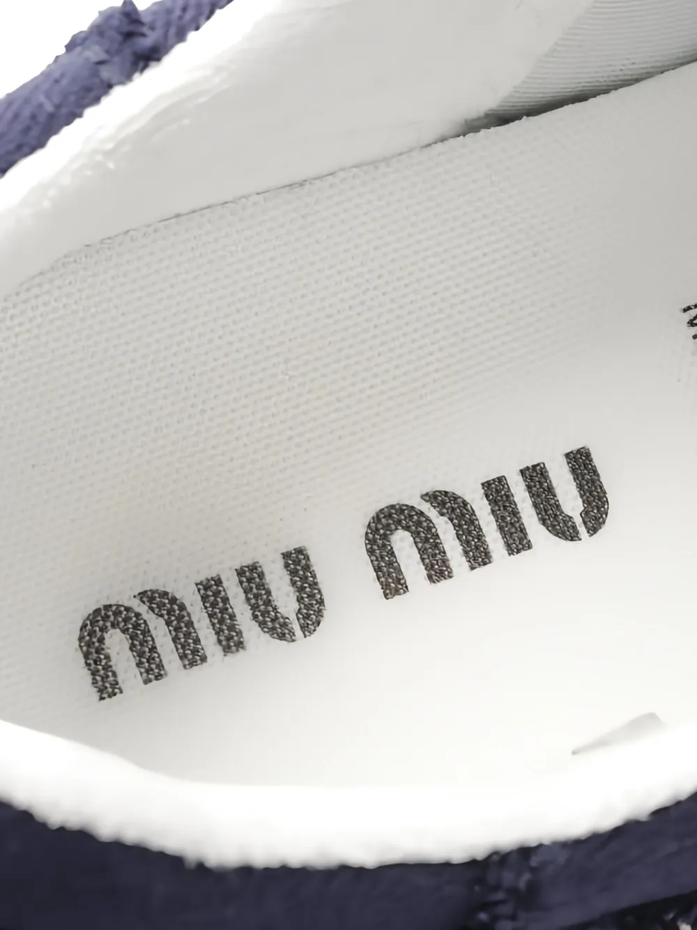 Pre-owned Miu Miu Frayed-edge Logo-lettering Sneakers In Blue