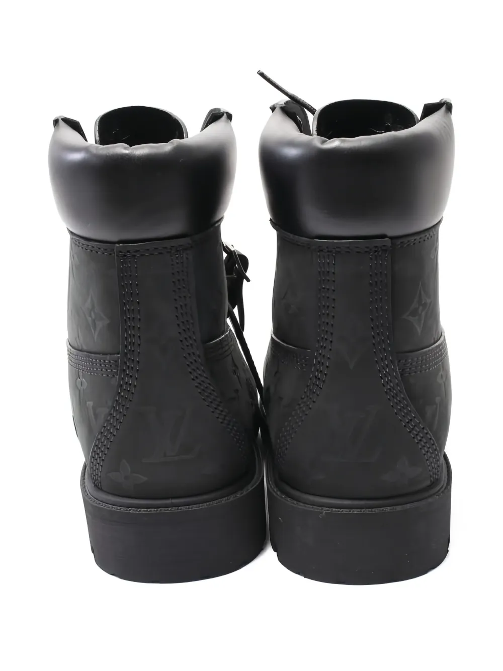 Pre-owned Louis Vuitton X Timberland Monogram-embossed Leather Ankle Boots In Black