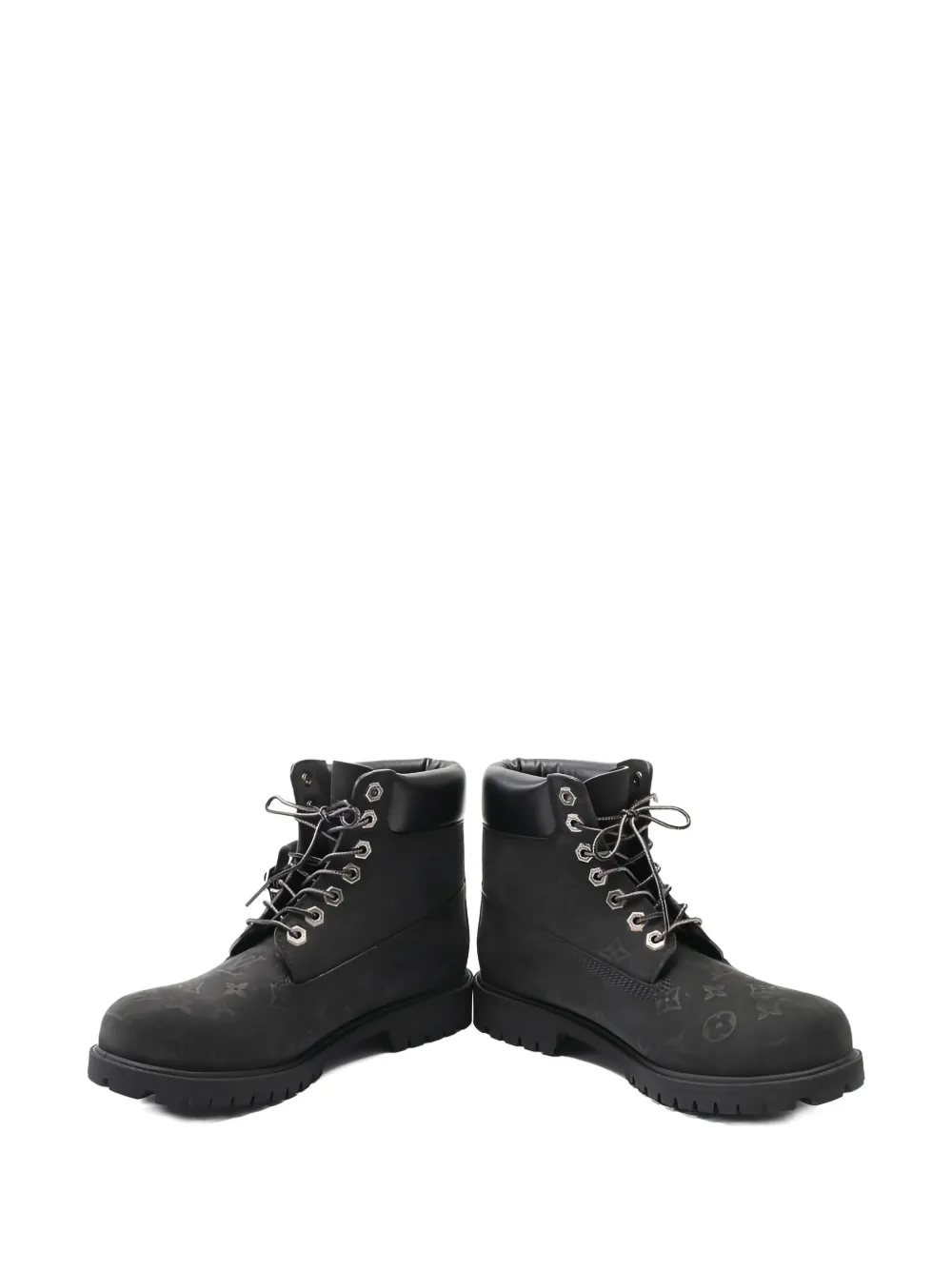 Pre-owned Louis Vuitton X Timberland Monogram-embossed Leather Ankle Boots In Black