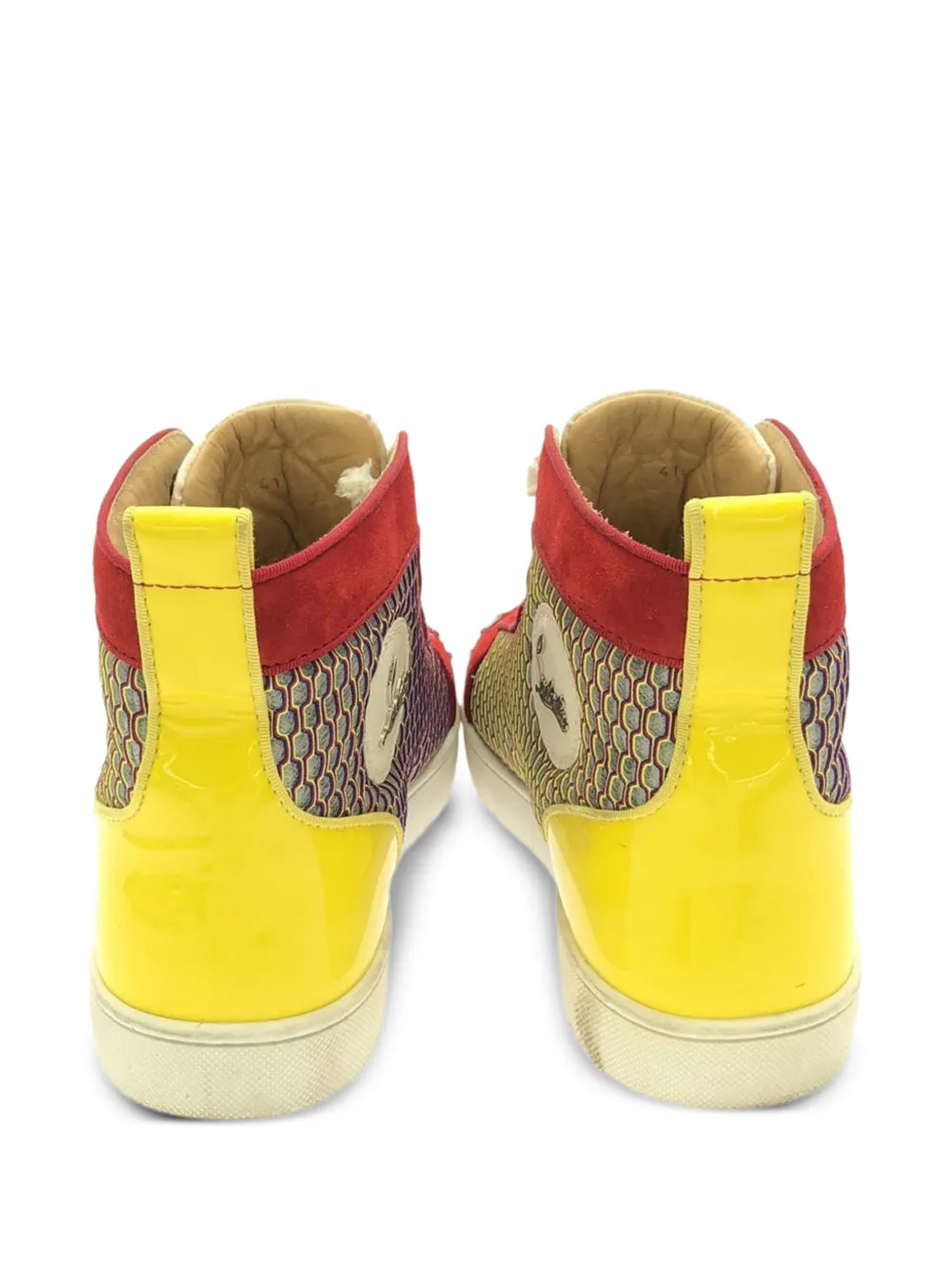 Pre-owned Christian Louboutin Studded-embellishments Leather High-top Sneakers In Neutral