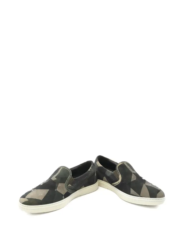 Jimmy Choo Pre-Owned Camouflage Studded slip-ons | Green  display picture 3