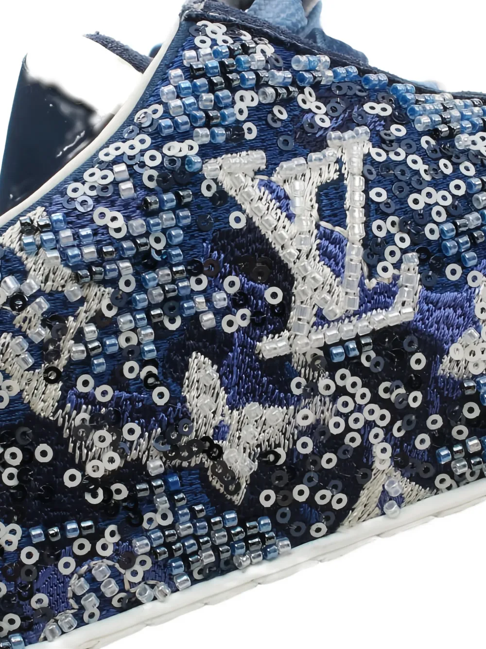 Pre-owned Louis Vuitton Oriline Beaded-fabric Sneakers In Blue