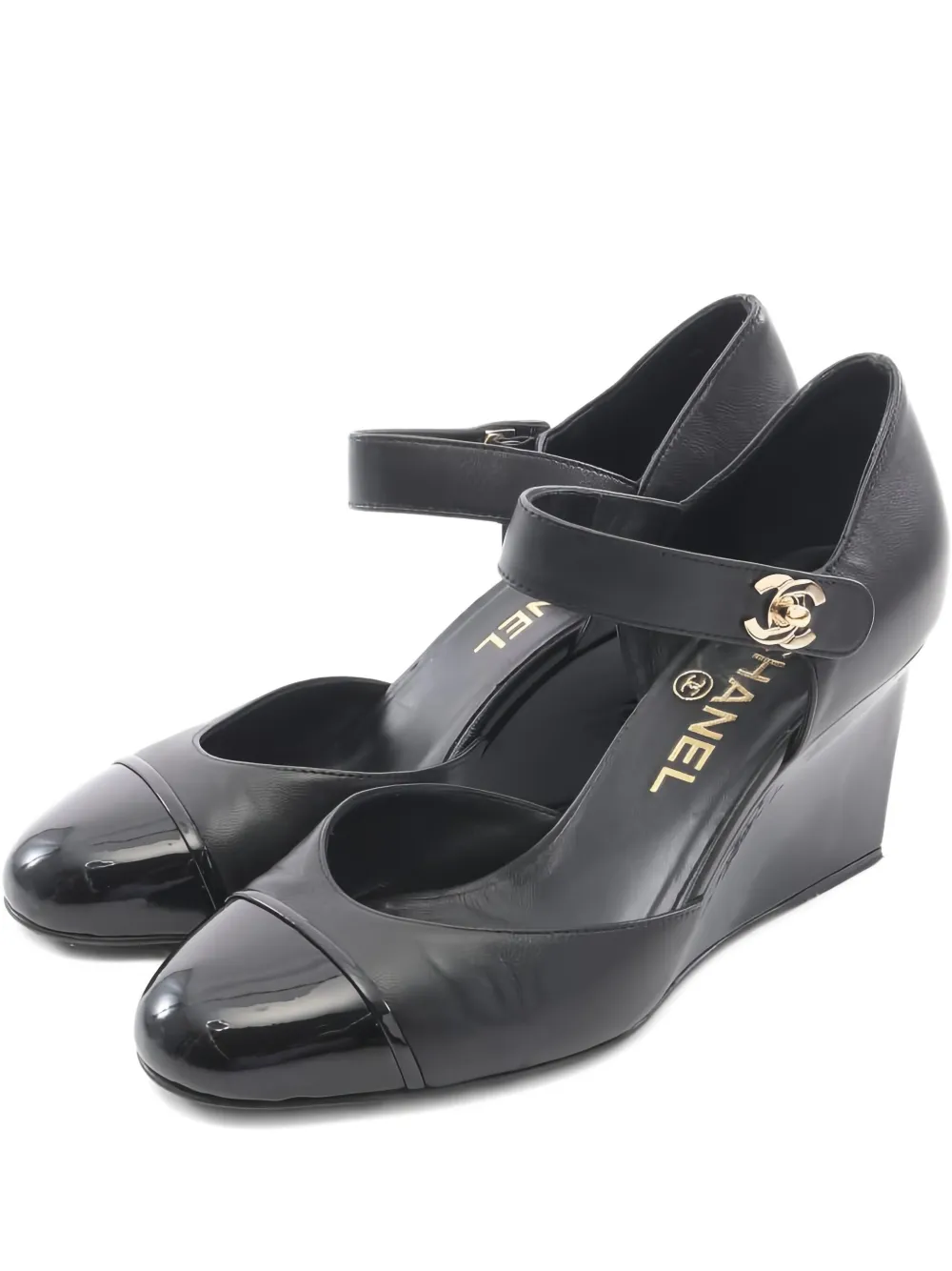 CHANEL Pre-Owned 70mm patent-leather wedge pumps | Black | Image 1