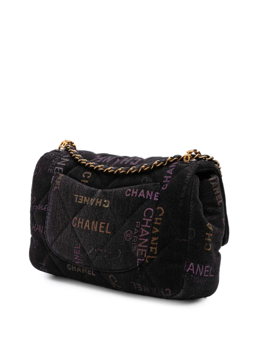 Pre-owned Chanel 2021-2025 Medium Quilted Denim Mood Flap Crossbody Bag In Black