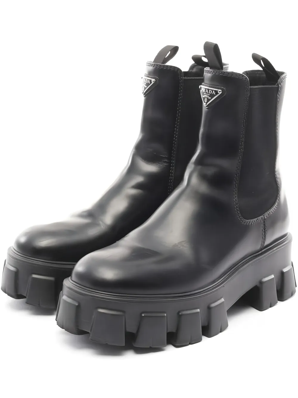 Pre-owned Prada Brushed Leather Platform Boots In Black