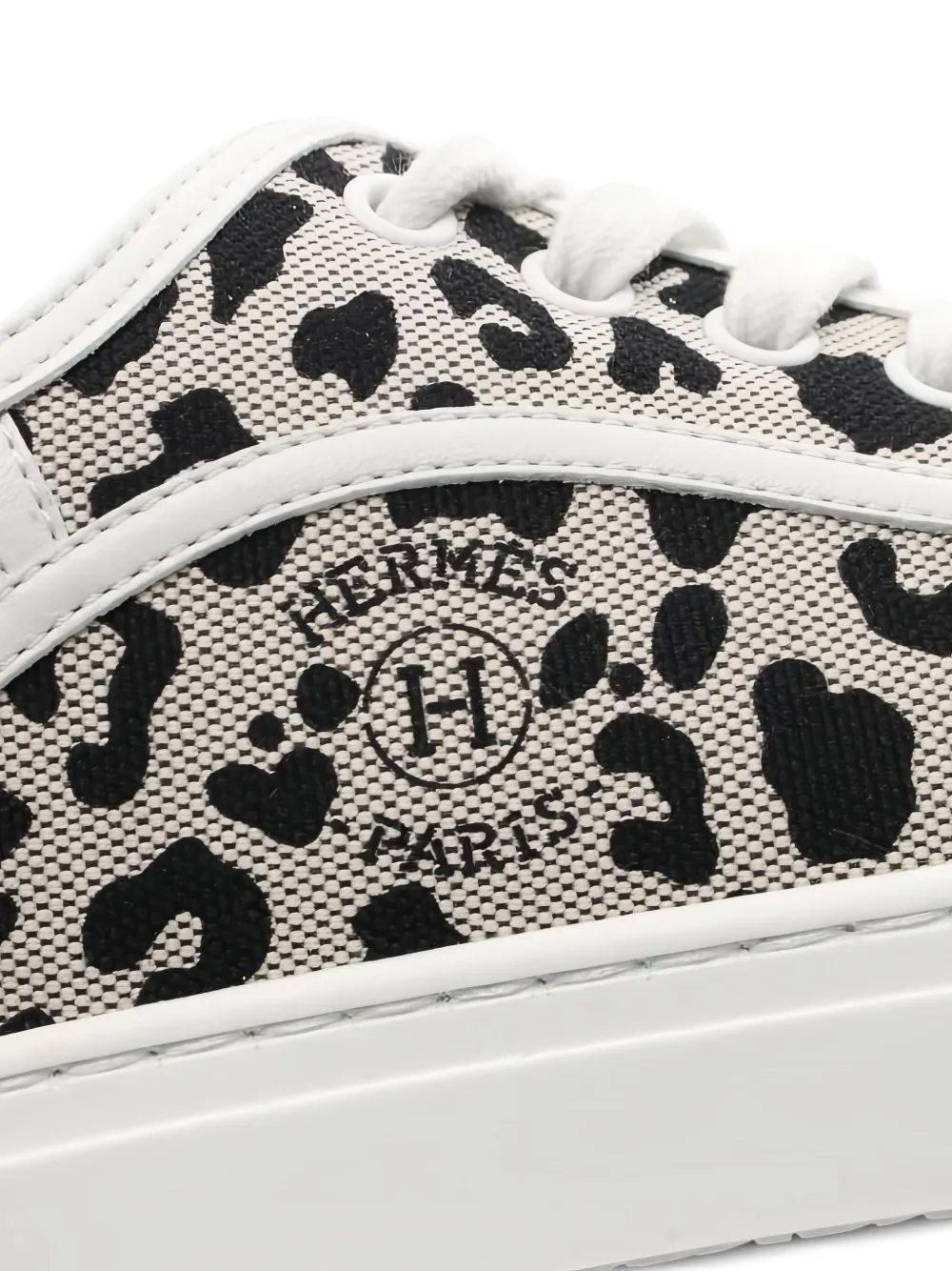 Pre-owned Hermes Leopard-print Canvas Sneakers In White