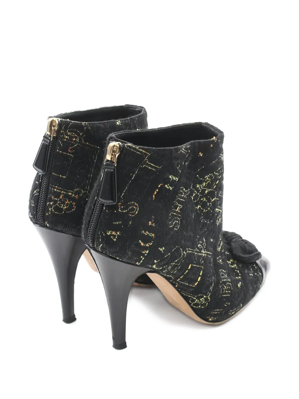 CHANEL Pre-Owned 90 mm tweed enkellaarzen verfraaid met strik - Zwart