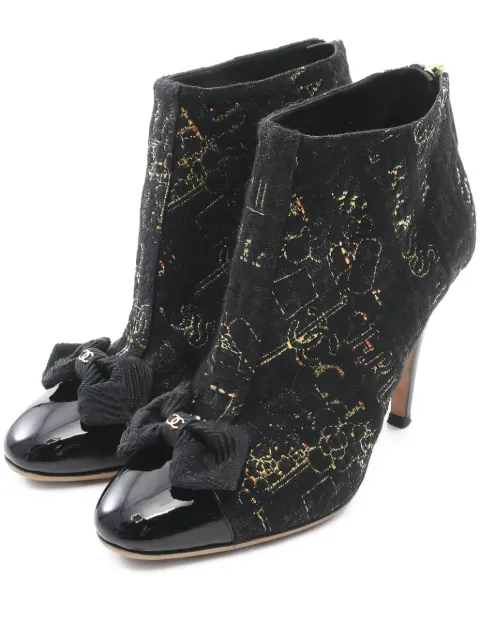 CHANEL Pre-Owned 90mm tweed bow-embellished ankle boots
