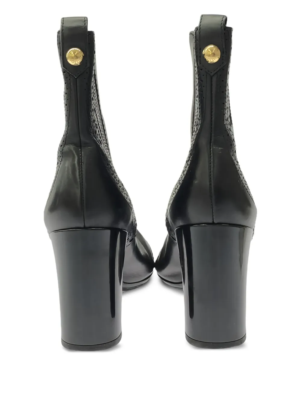 Pre-owned Louis Vuitton Brogue-embellished Block-heel Leather Boots In Black