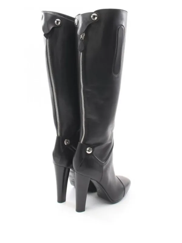 Hermès Pre-Owned zip-detail Leather knee-high Boots Black