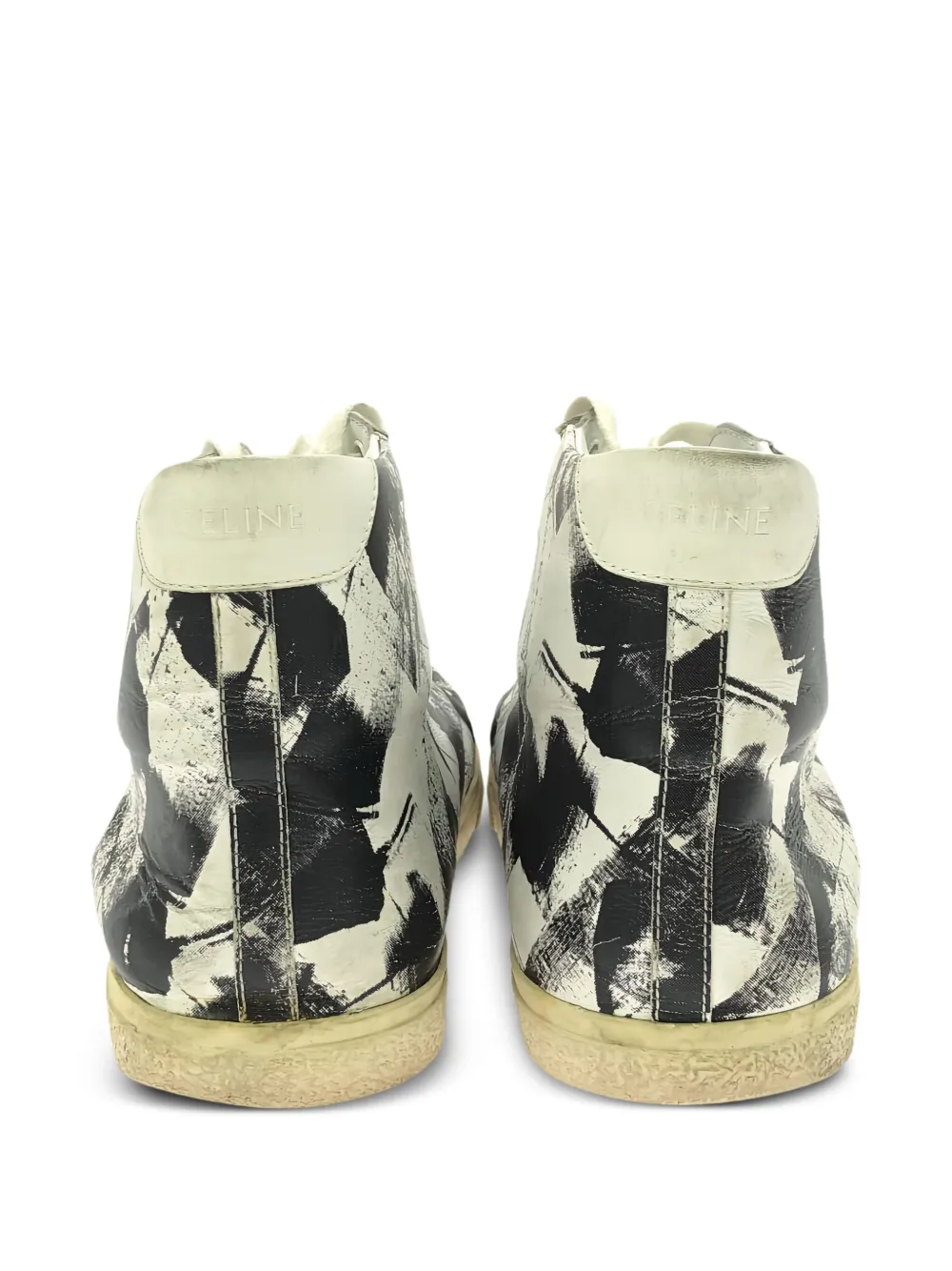 Pre-owned Celine Abstract-print High-top Sneakers In White