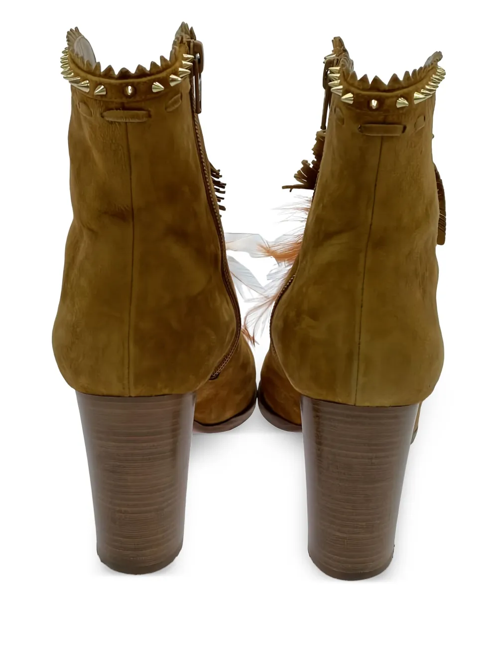 Pre-owned Christian Louboutin 85mm Feather-detail Suede Ankle Boots In Brown