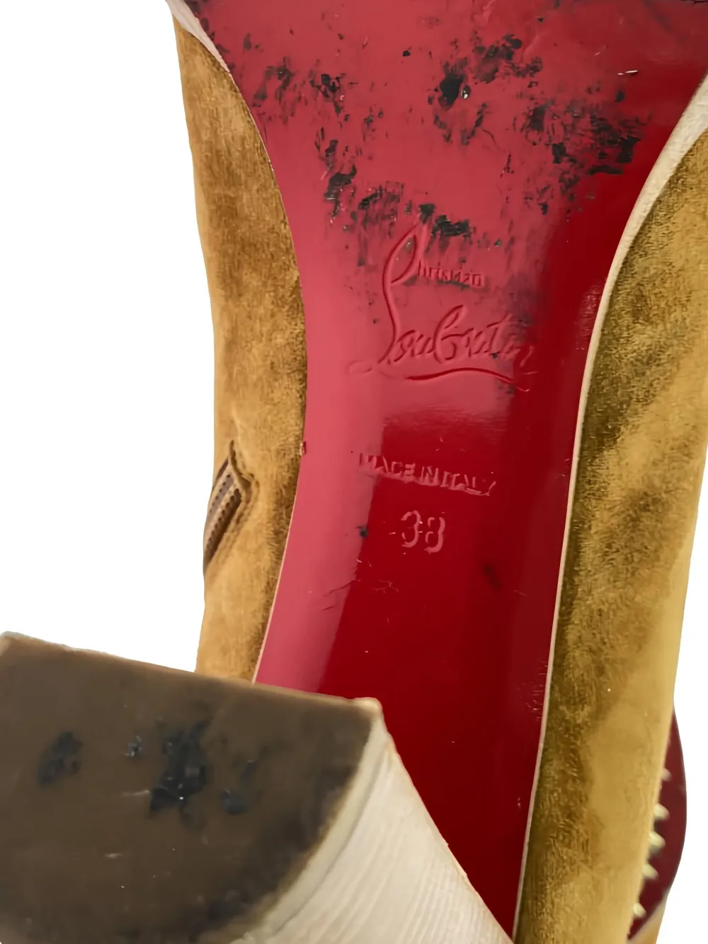 Pre-owned Christian Louboutin 85mm Feather-detail Suede Ankle Boots In Brown