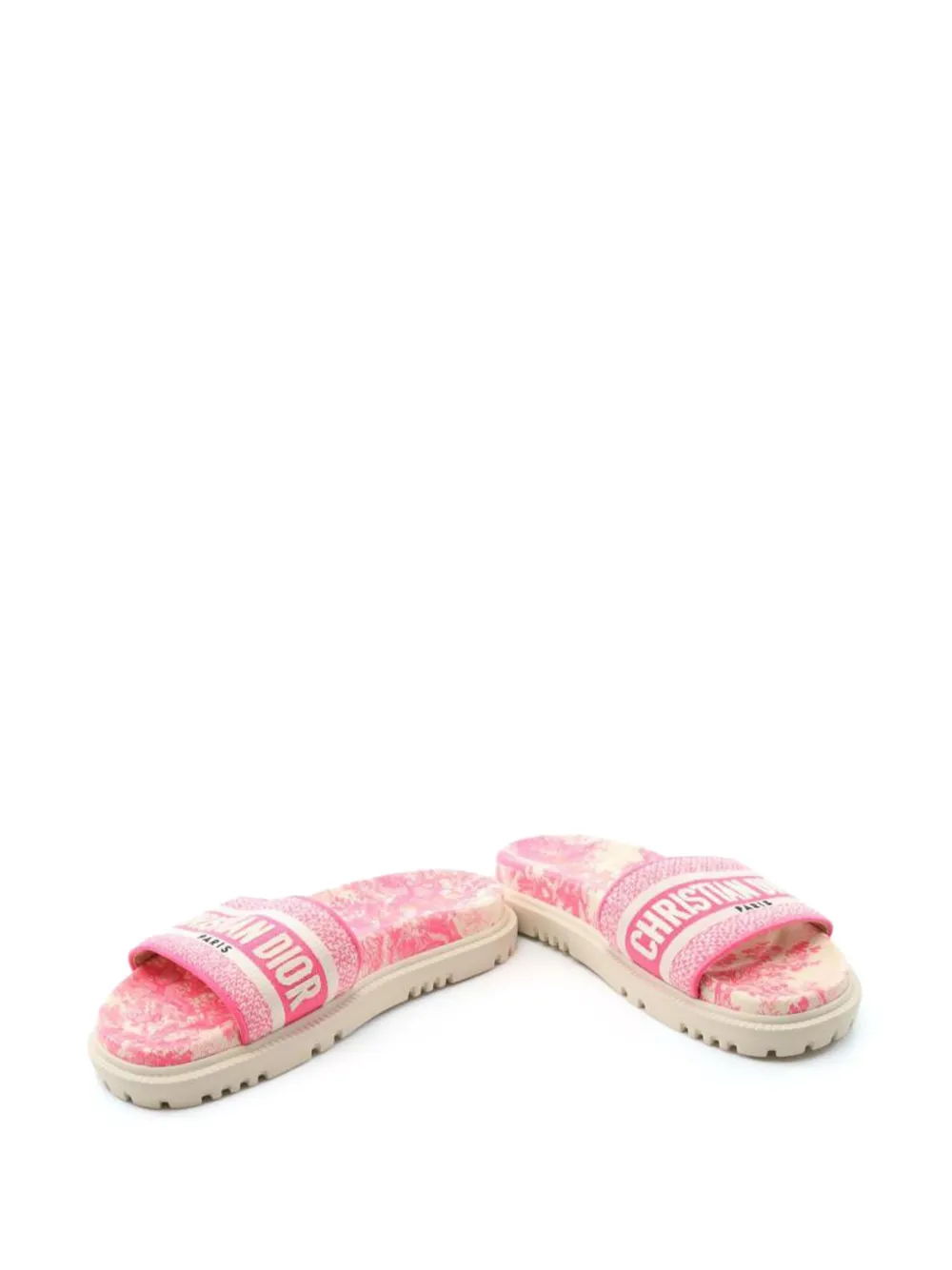 Pre-owned Dior Floral-print Canvas Slide Sandals In Pink