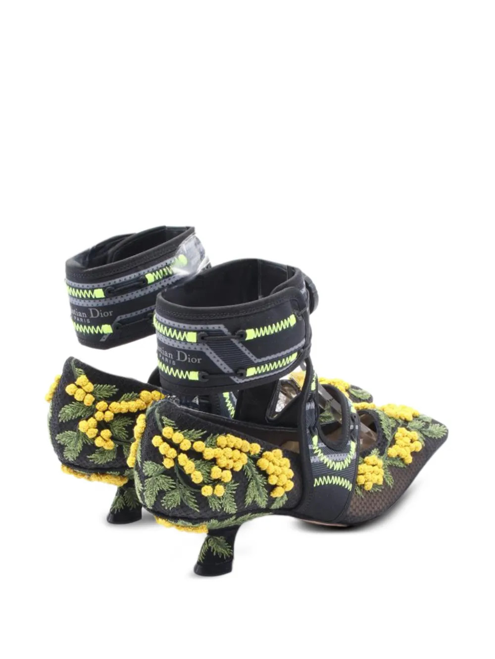Pre-owned Dior X Roger Vivier 50mm Mimosa Floral-embellished Pumps In Black