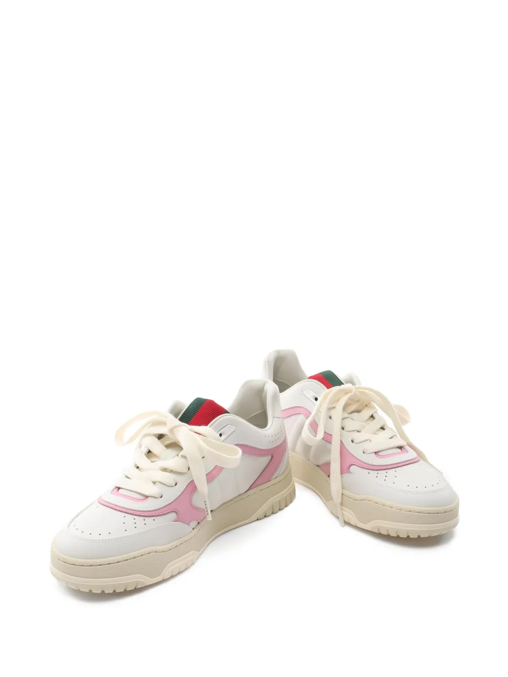 Pre-owned Gucci Re-web Leather Panelled Sneakers In White