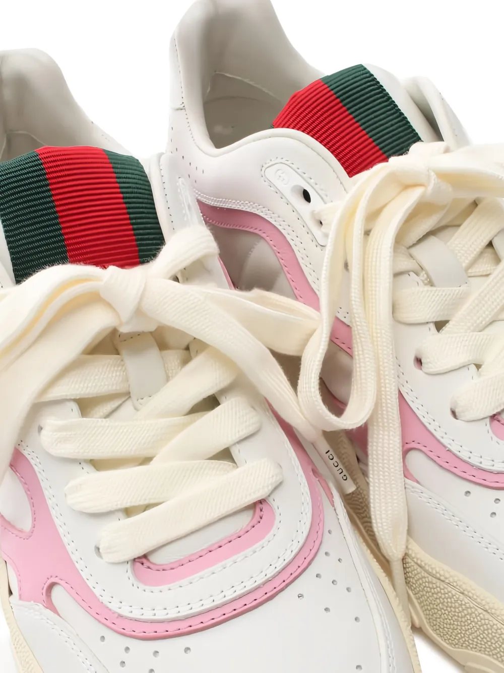 Pre-owned Gucci Re-web Leather Panelled Sneakers In White