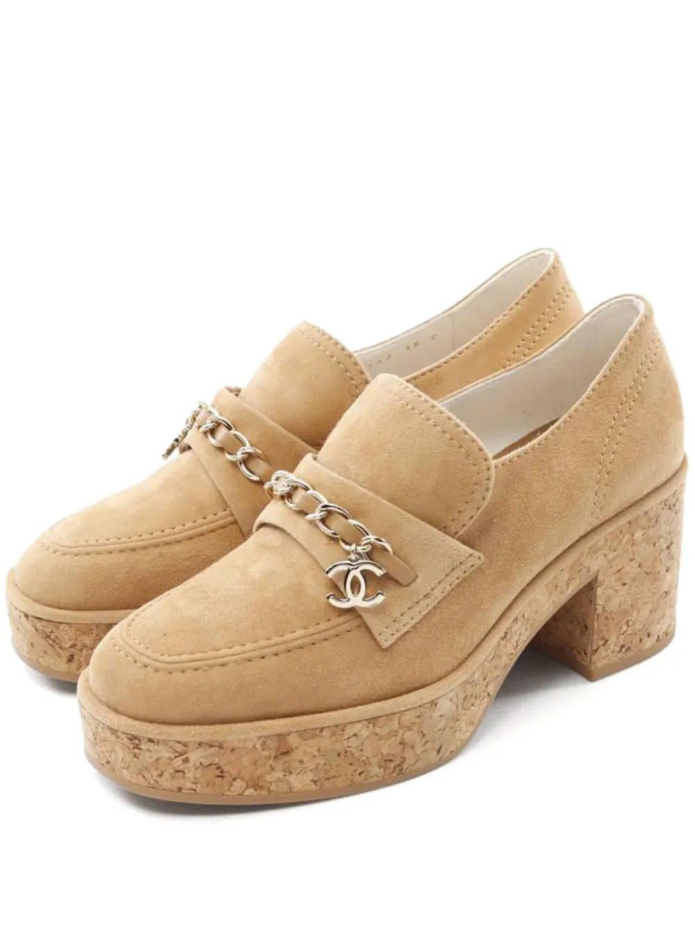 Pre-owned Chanel 70mm Chain-embellished Loafers In Neutral