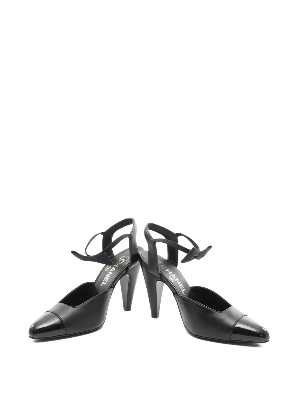 CHANEL Pre-Owned 95 mm leren pumps met strik - Zwart
