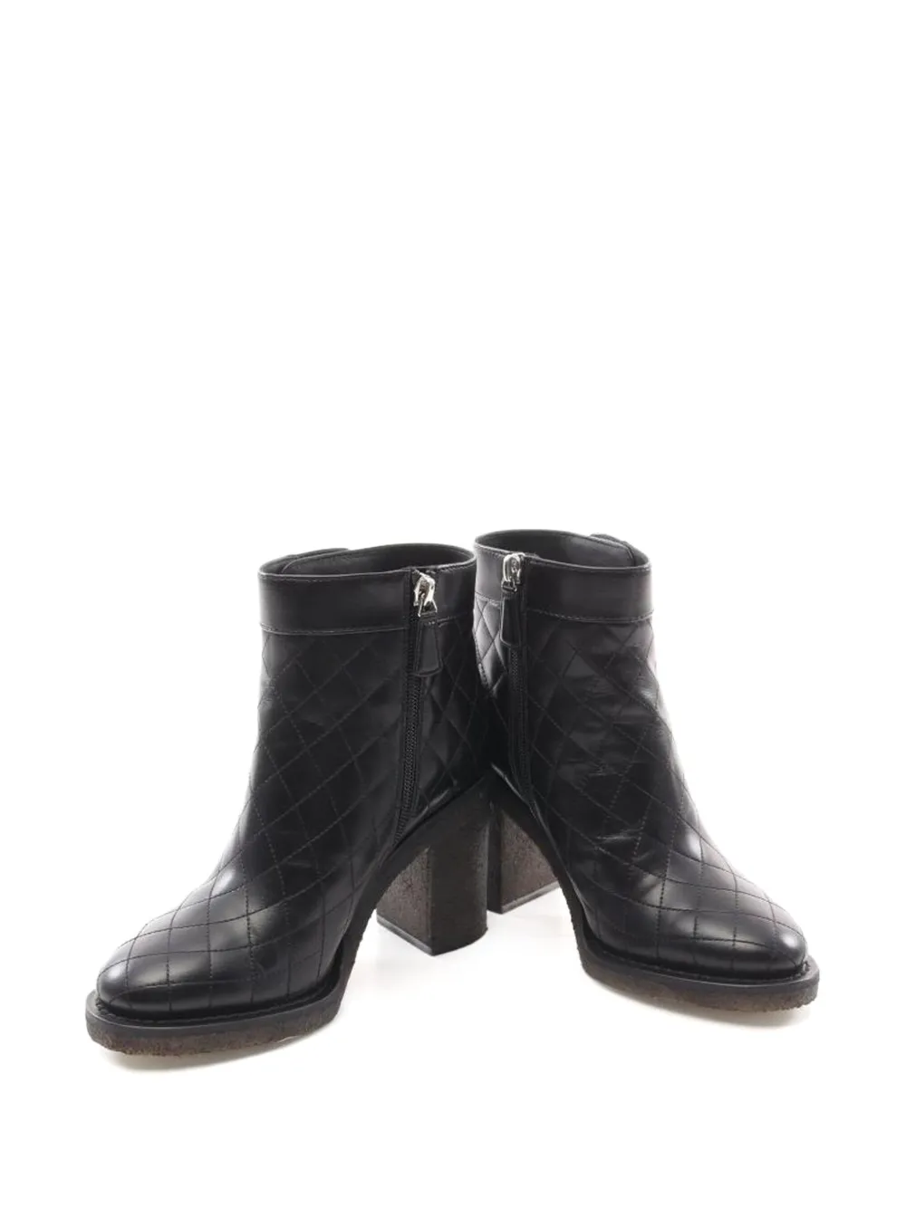 CHANEL Pre-Owned 90 mm leren enkellaarzen met diamantvormige voering - Zwart