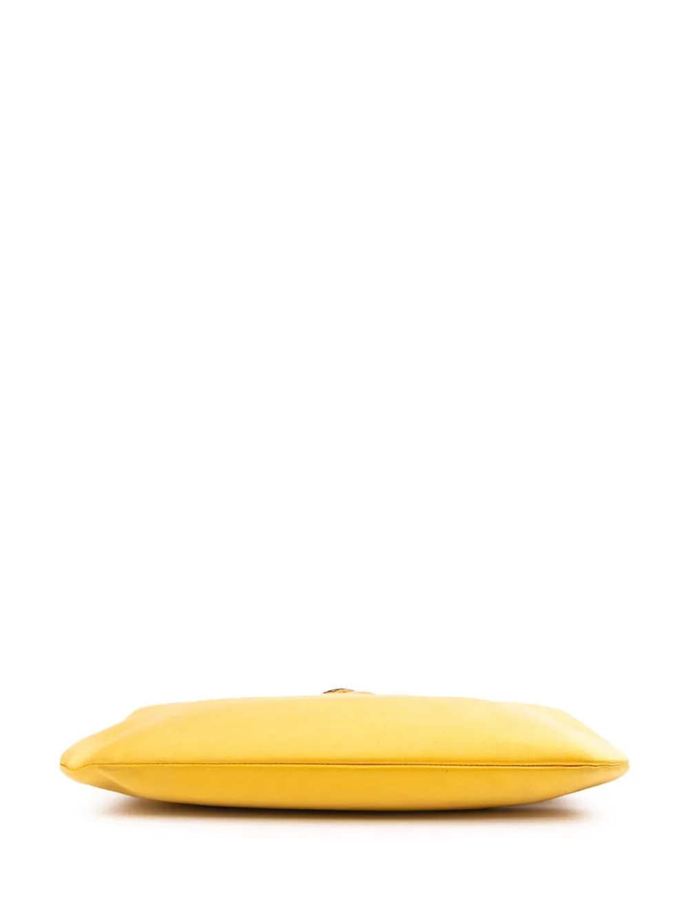 Pre-owned Chanel 2011 Satin Crystal Camellia Evening Frame Clutch Bag In Yellow