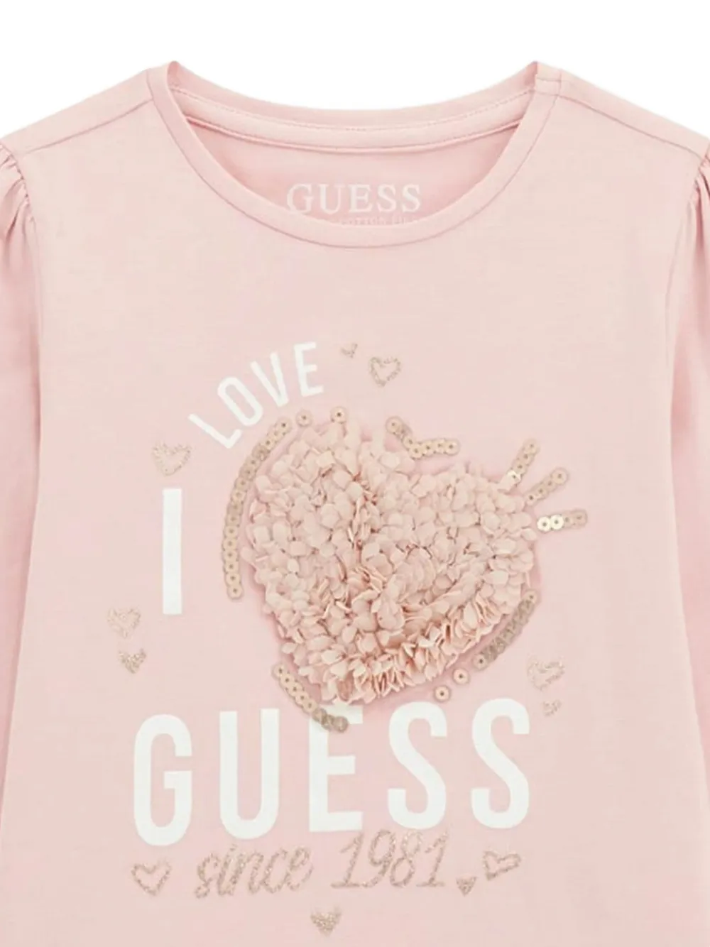 Guess Girls Long Sleeve Slogan T-shirt In Pink