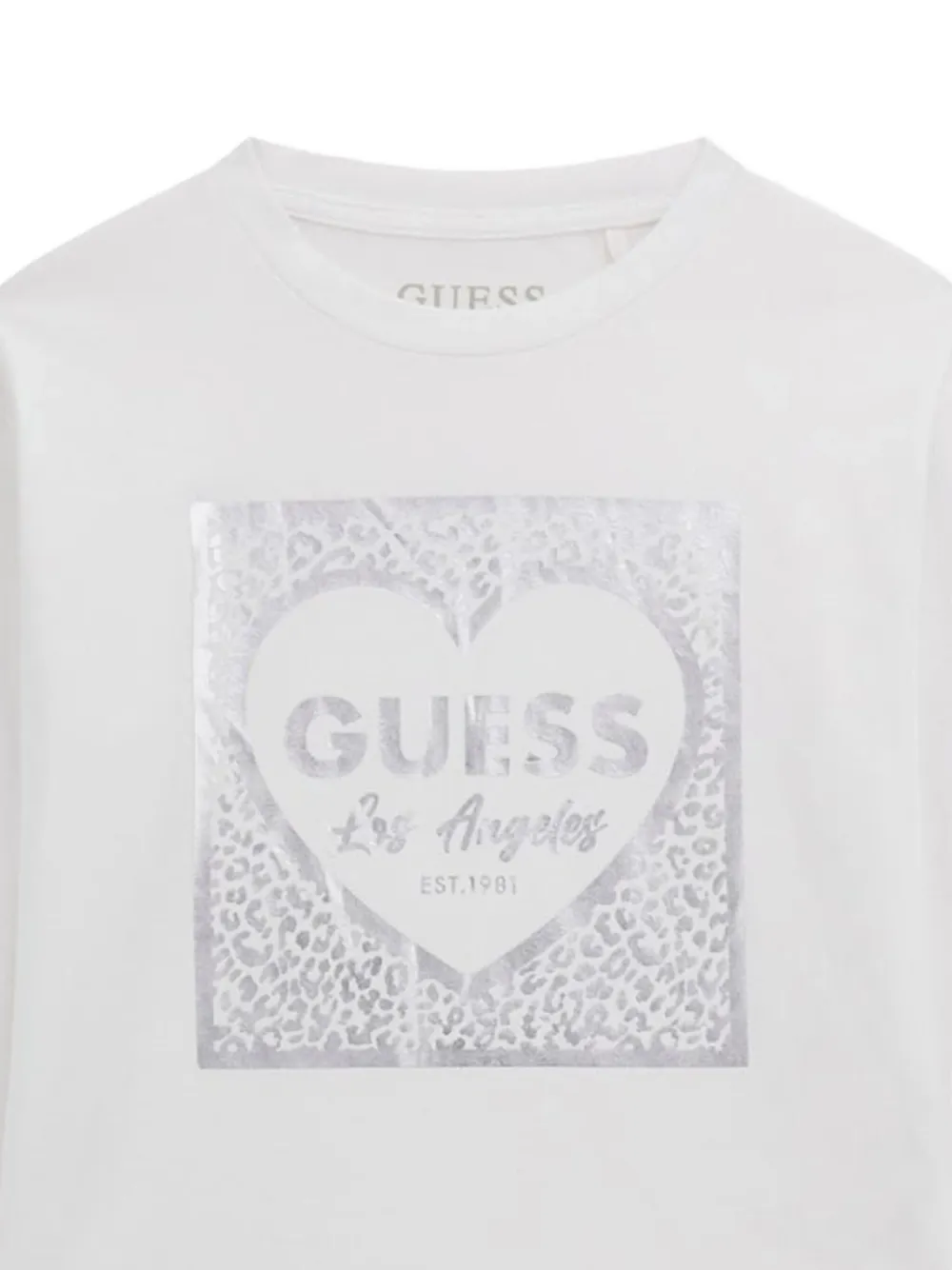 Guess Heart-leopard Print Long-sleeve T-shirt In White