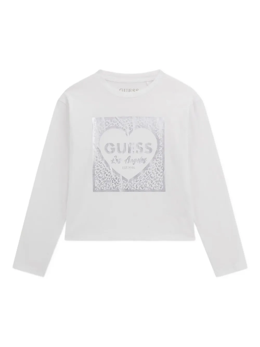Guess Heart-leopard Print Long-sleeve T-shirt In White