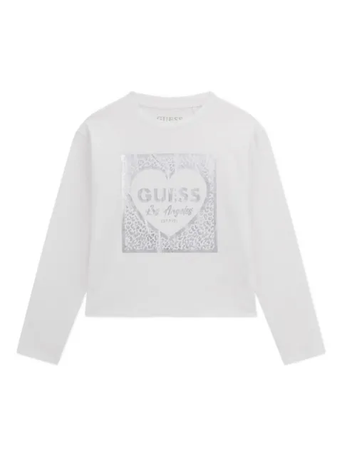 guess kids heart-leopard print long-sleeve T-shirt 