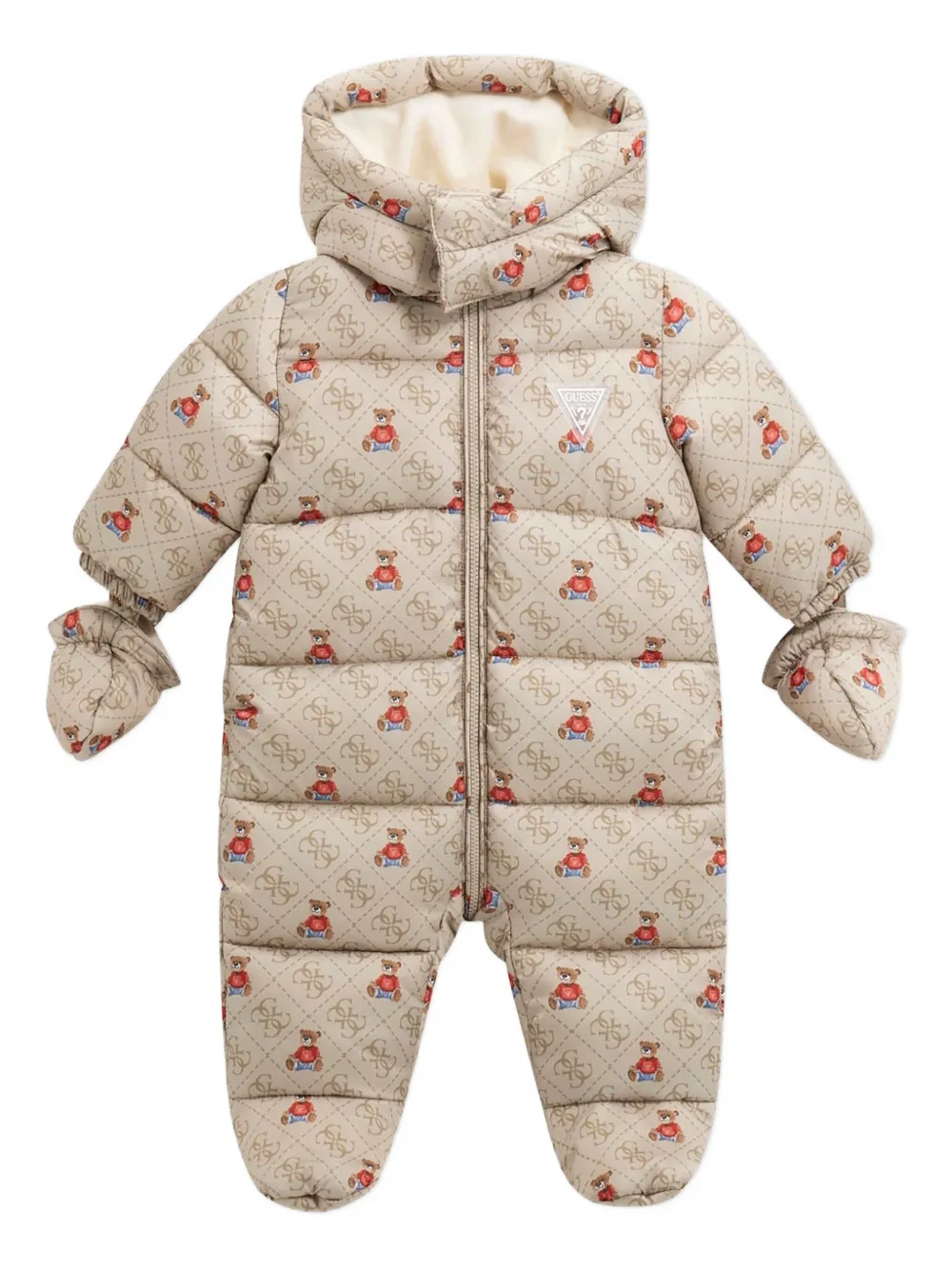 guess kids teddy-print hooded snowsuit | Neutrals | Image 1
