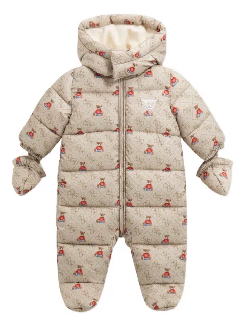 guess kids teddy-print hooded snowsuit