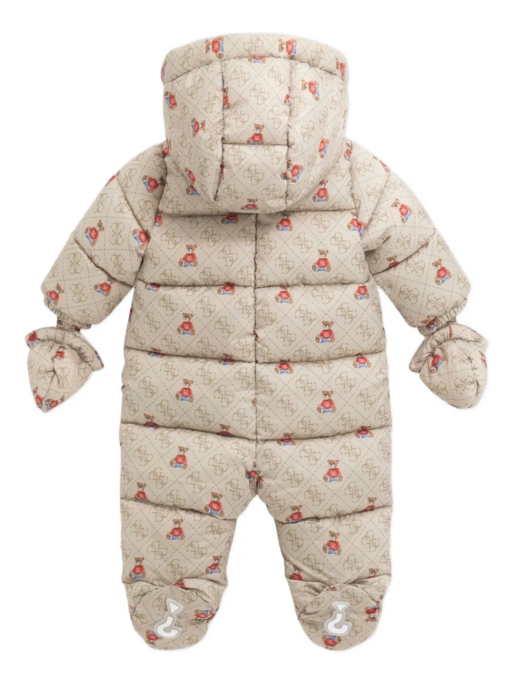 Guess kids teddy-print hooded snowsuit - Beige