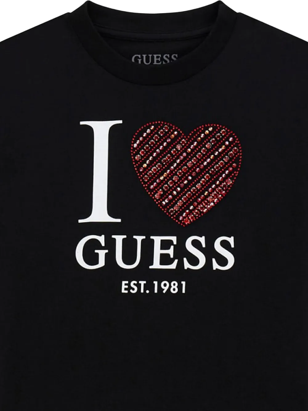 Guess Embellished Heart-graphic T-shirt In Black